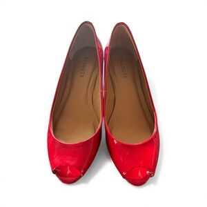 Talbots Vibrant Red Patent Leather Peep Toe Wedge Heels Shoes